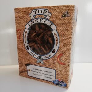 Frozen grasshoppers in a box labelled Top Insect