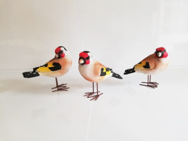 3 goldfinch bird ornaments